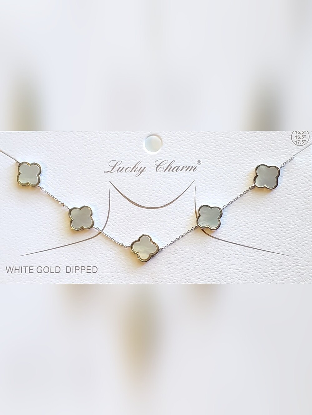 Luck Charm Mother-of-Pearl White Gold Dipped Clover Necklace